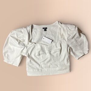 Express White Denim Puff Sleeve Crop Top NWT Size 0